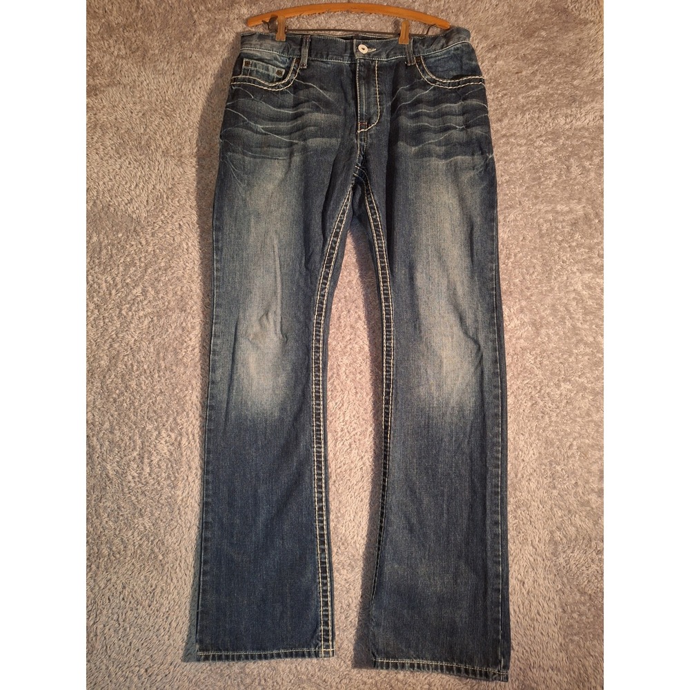INC International Concepts Copenhagen Slim BootCut Jeans Blue 34x34 Thick Stitch